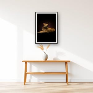 Lioness Wall Art II art print displayed above an entry console table