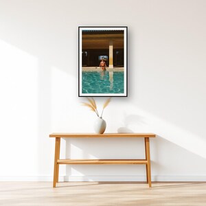 Poolside Athlete Wall Art art print displayed above an entry console table