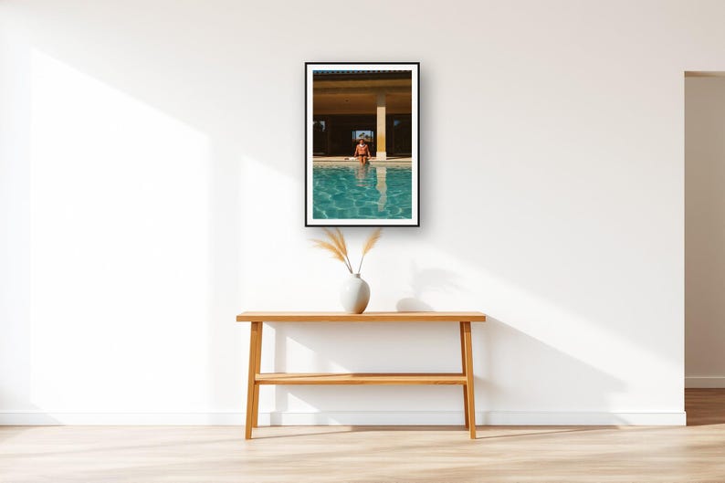 Poolside Athlete Wall Art art print displayed above an entry console table