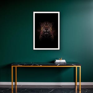 Jaguar Wall Art art print on a brass and black console vignette