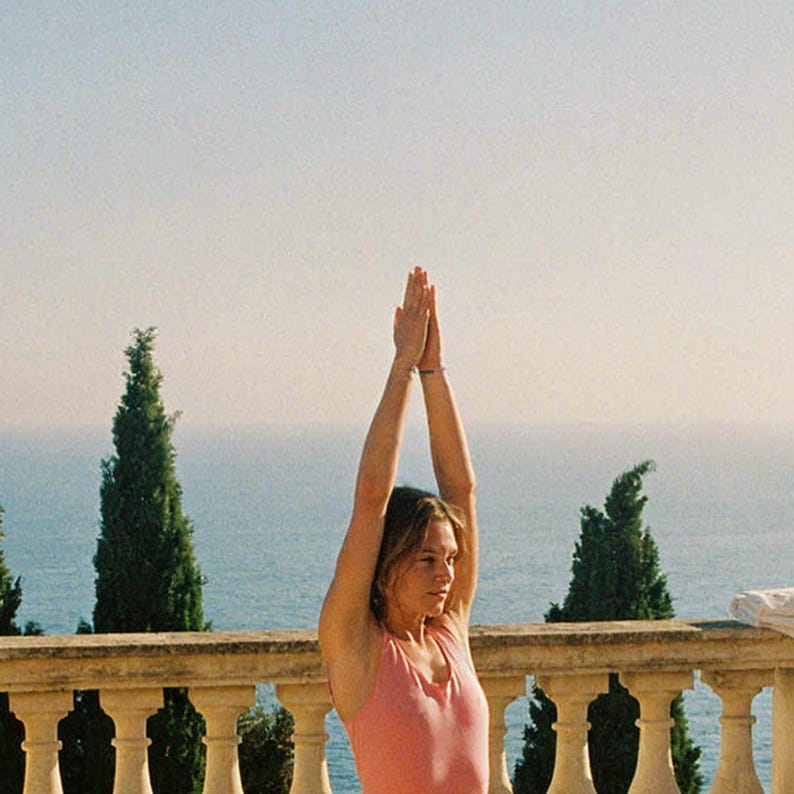 Yoga Warrior Pose Print | Vintage Villa Terrace Morning Photo (Digital Download) image 4
