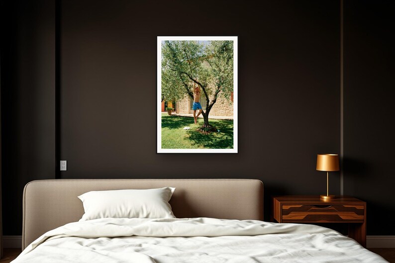 Pull Up Wall Art art print framed in a dark luxury bedroom