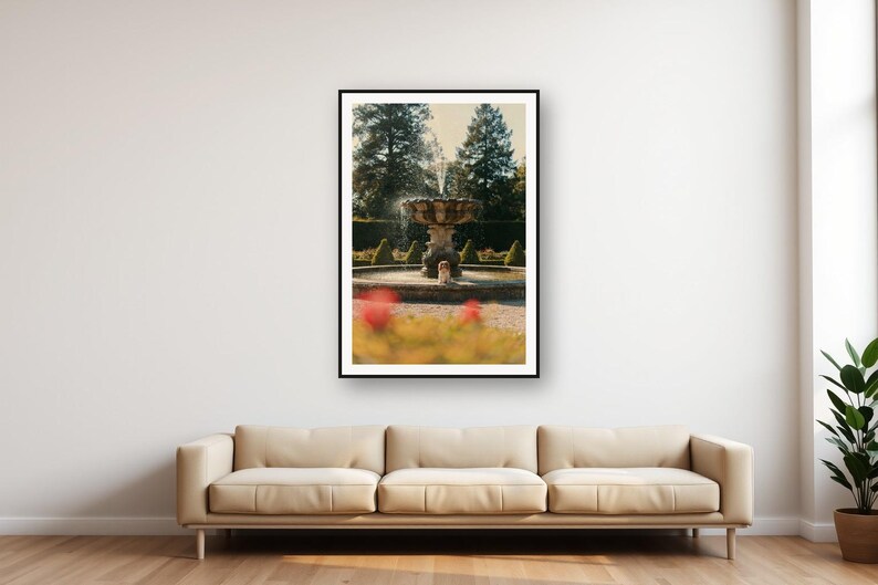 Cavalier Spaniel Stone Fountain Print | Vintage Garden Dog Photography (Digital Download) image 1