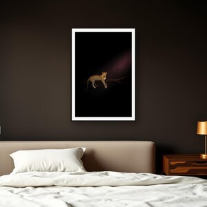 Leopard Wall Art II art print framed in a dark luxury bedroom