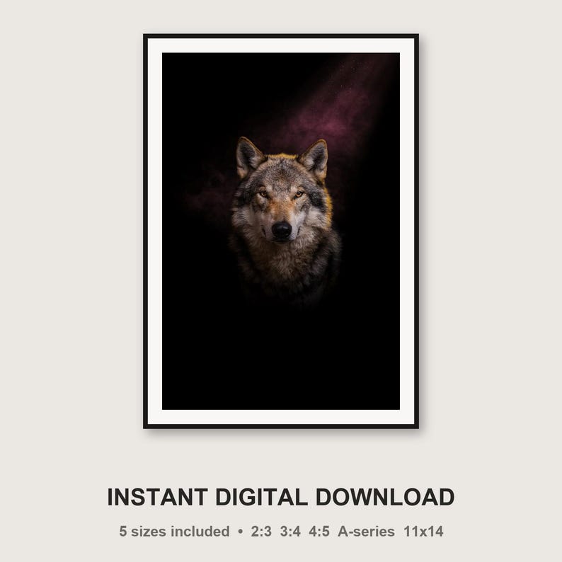 Wolfsmotiv | Dunkler Tier-Dekor mit Messingrand (Digitaler Download) Bild 3