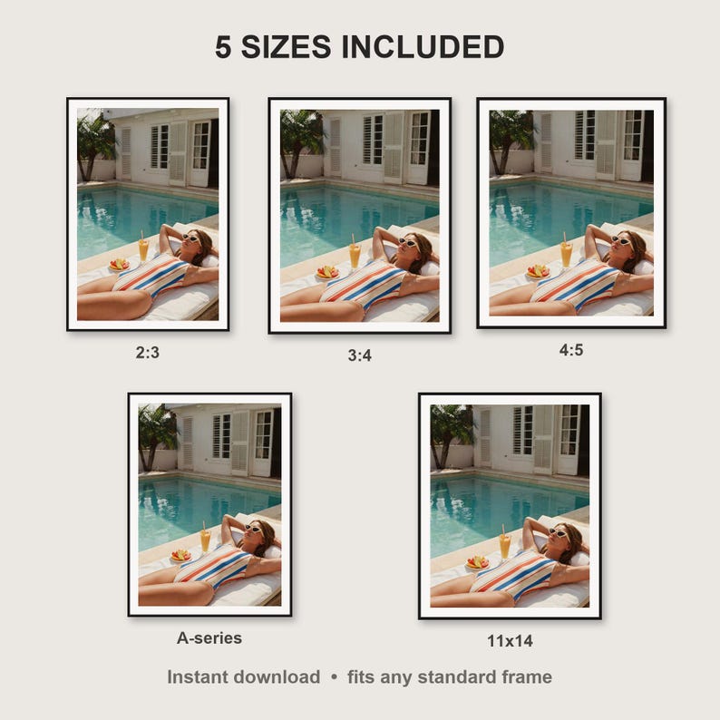 Poolside Wall Art print size chart - 5 ratios included: 2:3, 3:4, 4:5, 11x14, ISO A