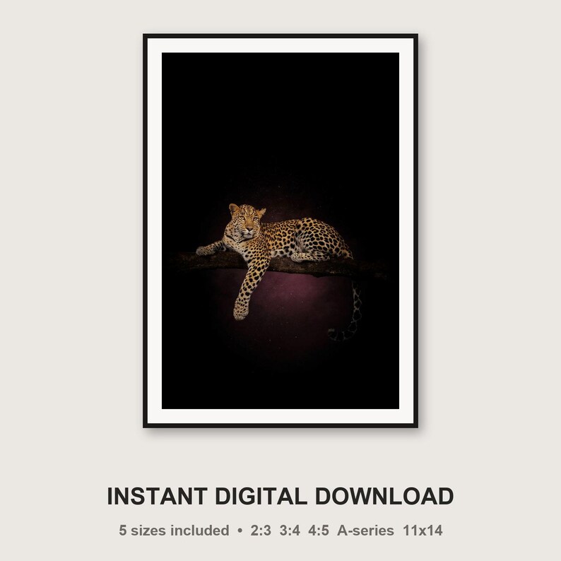 Leopard Wall Art | Brass Rimmed Animal Print | Dark Luxury Editorial (Digital Download) image 3