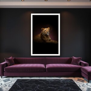 Lioness Wall Art III art print framed in a luxury living room