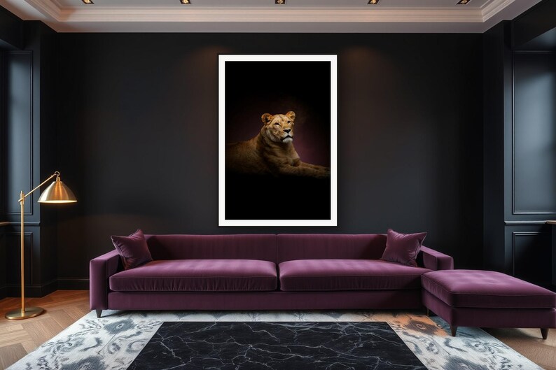 Lioness Wall Art III art print framed in a luxury living room