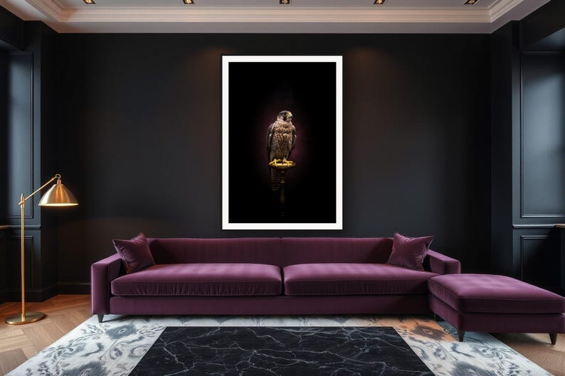 Falcon Wall Art II art print framed in a luxury living room
