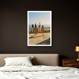 Yoga Wall Art art print framed in a dark luxury bedroom
