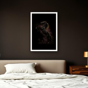 Black Stallion Wall Art art print framed in a dark luxury bedroom