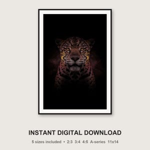 Jaguar Wall Art | Brass Rimmed Print | Black Gold Animal Decor (Digital Download) image 3