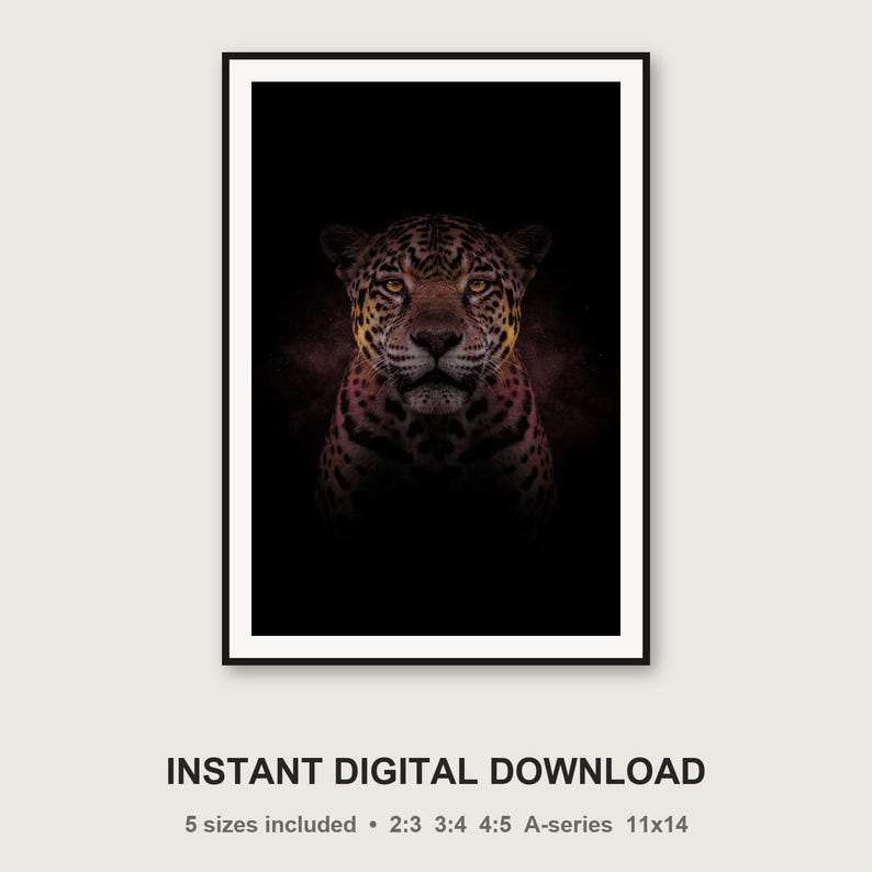 Jaguar Wall Art | Brass Rimmed Print | Black Gold Animal Decor (Digital Download) image 3