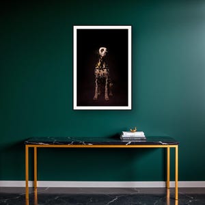Dalmatian Wall Art II art print on a brass and black console vignette