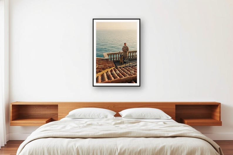 German Shepherd Balcony Print | Vintage Coastal Coffee Scene (Digital Download) image 2