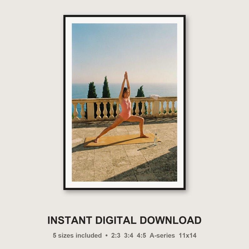 Yoga Warrior Pose Print | Vintage Villa Terrace Morning Photo (Digital Download) image 3