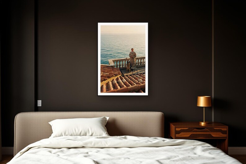 German Shepherd Wall Art art print framed in a dark luxury bedroom