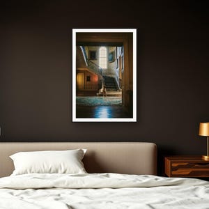 Great Dane Wall Art art print framed in a dark luxury bedroom