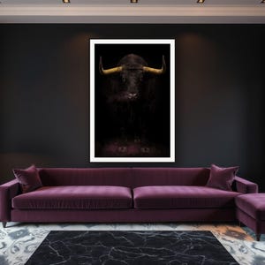 Bull Wall Art II art print framed in a luxury living room