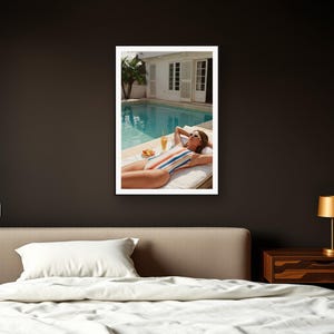 Poolside Wall Art art print framed in a dark luxury bedroom