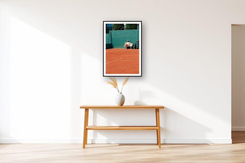 Doberman Wall Art art print displayed above an entry console table