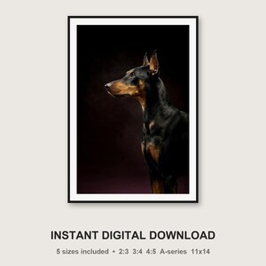 Doberman Print | Brass Rimmed Dog Portrait, Black Gold Decor (Digital Download) image 3