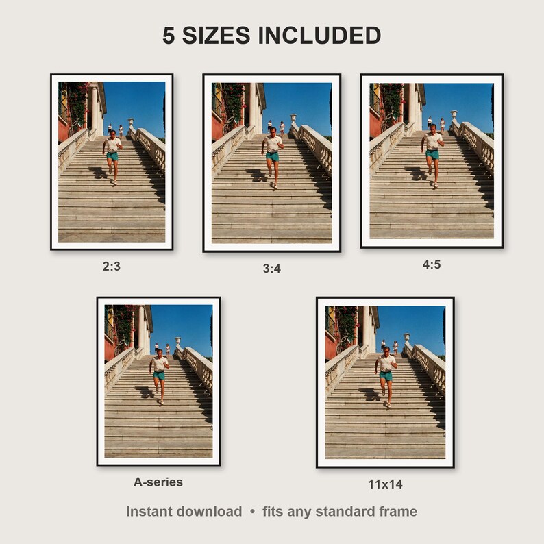 Stair Running Wall Art print size chart - 5 ratios included: 2:3, 3:4, 4:5, 11x14, ISO A