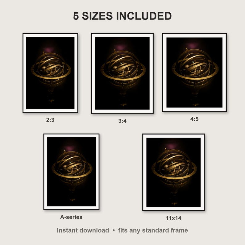 Celestial Wall Art print size chart - 5 ratios included: 2:3, 3:4, 4:5, 11x14, ISO A