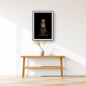 Cheetah Wall Art art print displayed above an entry console table