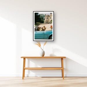 Golden Retriever Wall Art art print displayed above an entry console table