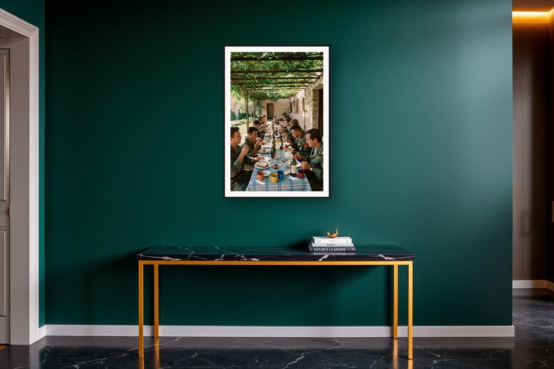 Military Wall Art art print on a brass and black console vignette