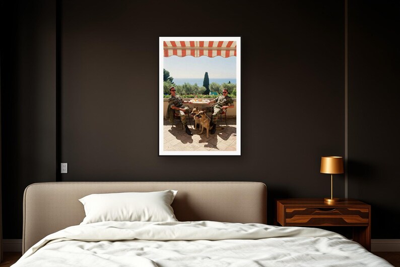 Military K9 Wall Art art print framed in a dark luxury bedroom