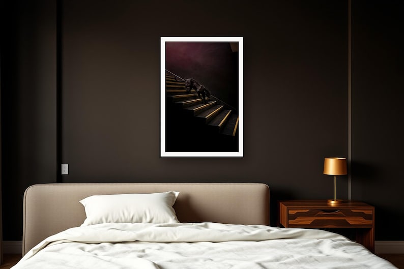Black Panther Wall Art II art print framed in a dark luxury bedroom