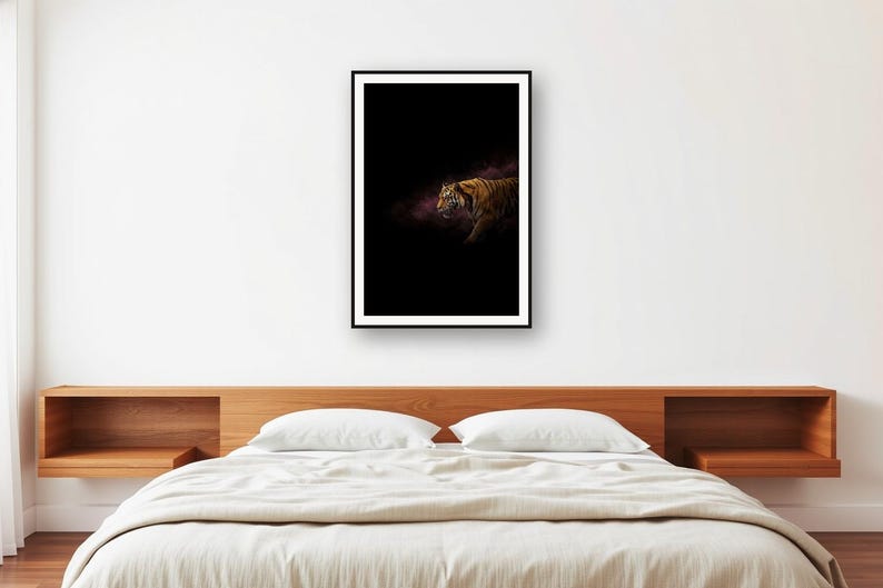 Tiger Wall Art | Brass Light Print | Black Gold Animal Decor (Digital Download) image 2