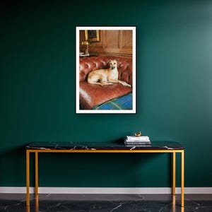Whippet Wall Art art print on a brass and black console vignette