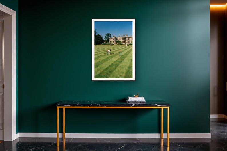 Springer Spaniel Wall Art art print on a brass and black console vignette