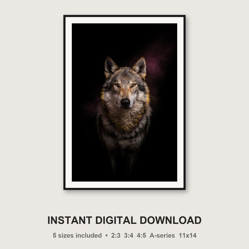 Wolf Print | Brass Rimmed Animal Decor | Dark Luxury Art (Digital Download) image 3