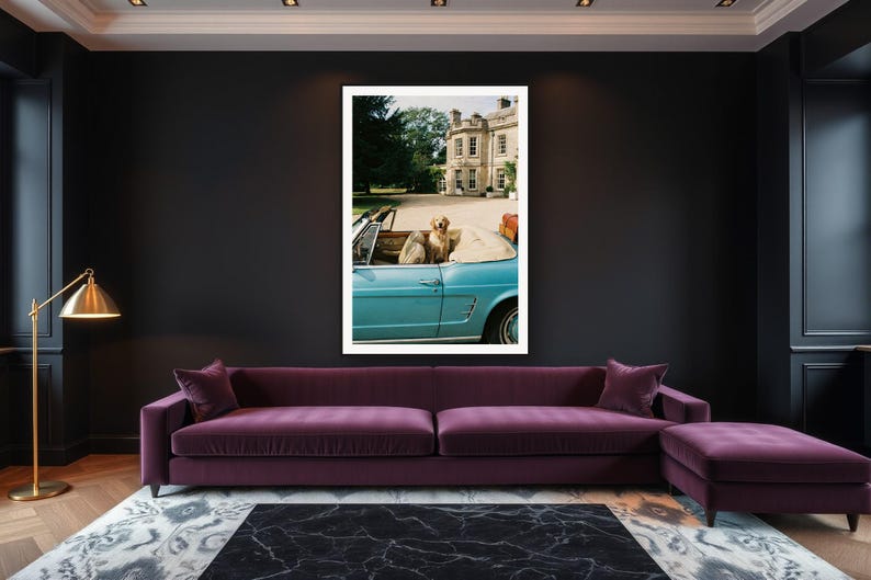 Golden Retriever Wall Art art print framed in a luxury living room