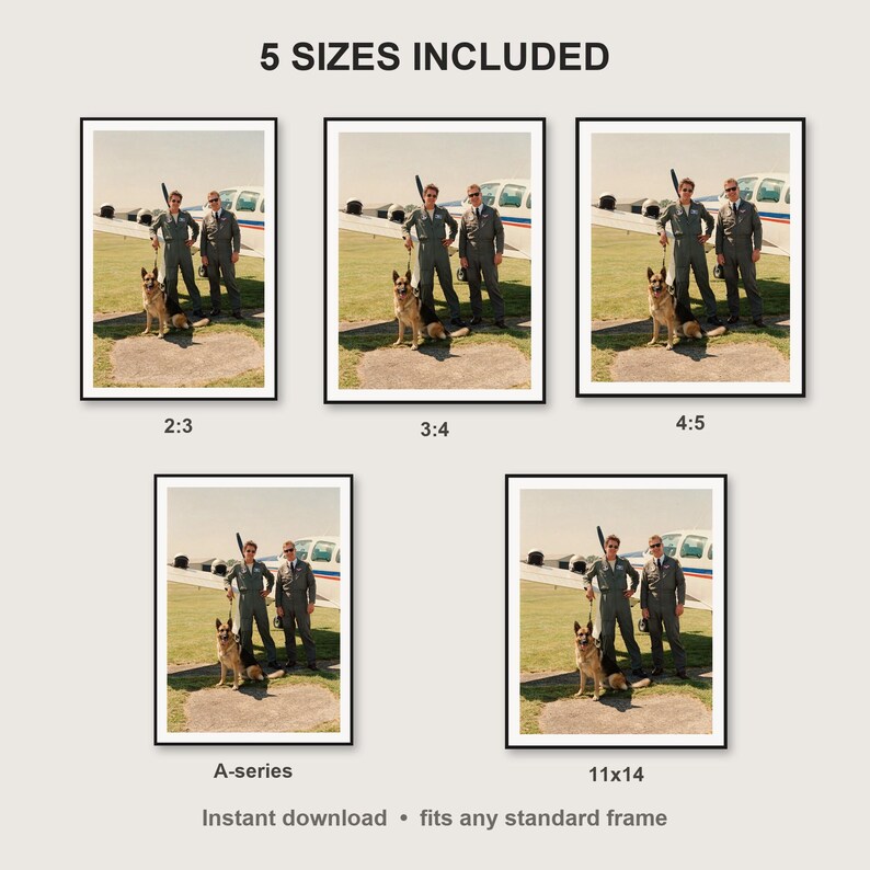 German Shepherd Wall Art print size chart - 5 ratios included: 2:3, 3:4, 4:5, 11x14, ISO A