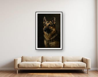 Olieverfportret van een Duitse Herder (K9) | Kunstwerk van een veteraan van een militaire werkhond (digitale download)