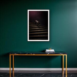 Black Panther Wall Art III art print on a brass and black console vignette