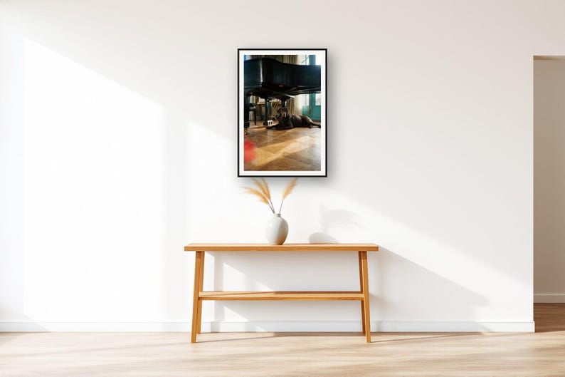 Chocolate Labrador Wall Art art print displayed above an entry console table