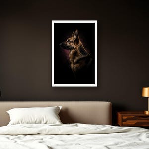 German Shepherd Wall Art art print framed in a dark luxury bedroom