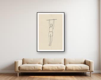 Lámina minimalista con diseño de línea para dominadas / Decoración moderna para gimnasio en casa (Descarga digital)