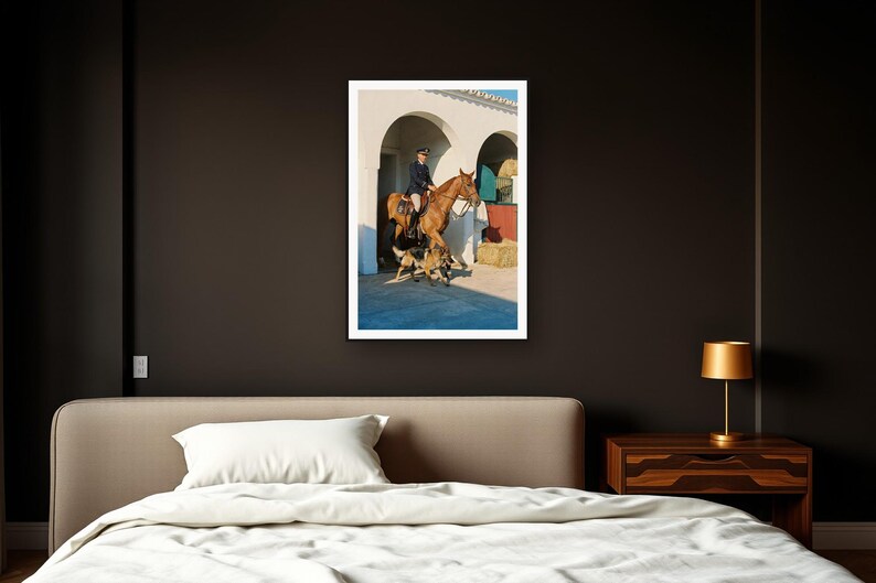 Dutch Shepherd Wall Art art print framed in a dark luxury bedroom