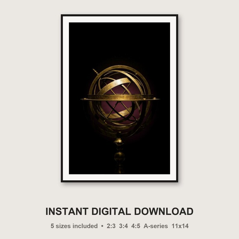 Lámina de la Esfera Armilar Celestial / Decoración Astronómica de Latón (Descarga Digital) imagen 3