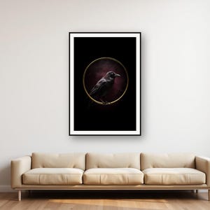 Raven messing ring print | Zwartgoud gotische decoratie (digitale download) afbeelding 1