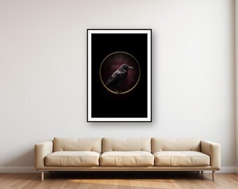 Estampado de anillo de latón con cuervo / Decoración gótica en negro y dorado (descarga digital)