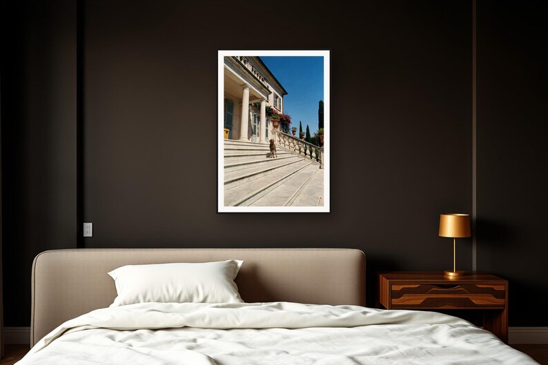 Weimaraner Wall Art art print framed in a dark luxury bedroom